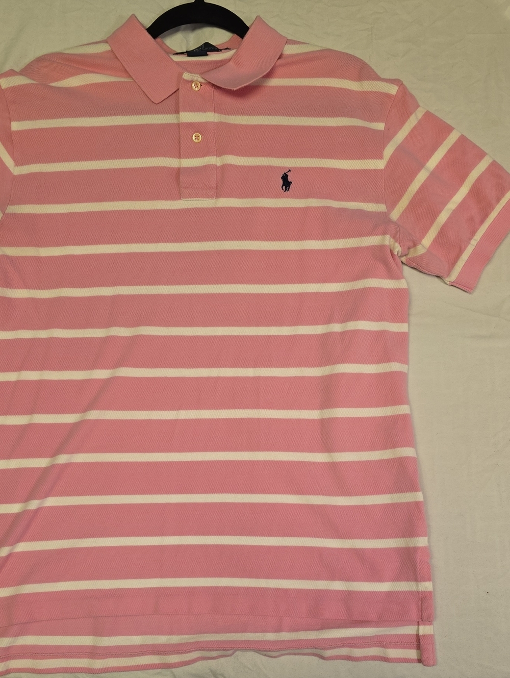 Ralph Lauren Pink & White Striped Polo with Navy Pony Embroidery